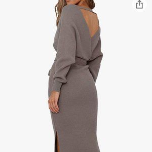 Elegant V Neck Wrap Knit Dress